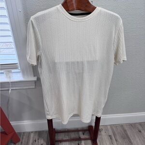 Men's Cream Short-Sleeve Textured Crewneck Tee